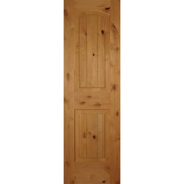 Builders Choice 24 in. x 80 in. Right-Handed 2-Panel Arch Top Unfinished V-Grooved Solid Core Knotty Alder Single Prehung Interior Door