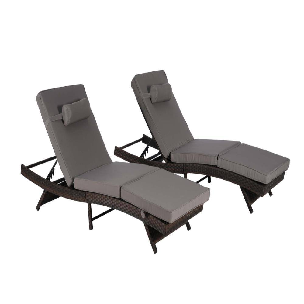 Wicker Outdoor Chaise Lounge with Dark Gray Cushion Set of 2, Lawn Sunbathing Chairs Recliner Up to 150° price history on PriceWatchPro