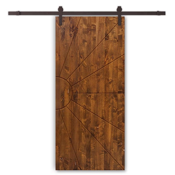 CALHOME 30 in. x 80 in. Walnut Stained Pine Wood Modern Interior Sliding Barn Door with Hardware Kit