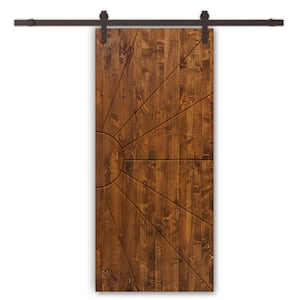 42 in. x 80 in. Walnut Stained Pine Wood Modern Interior Sliding Barn Door with Hardware Kit