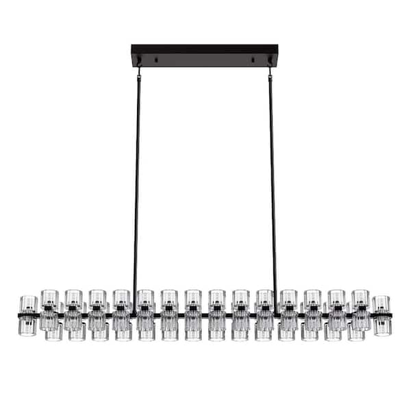 YANSUN 53 in. 60-Light Black Crystal Rectangular Chandelier for Large Living Room, Dining Room