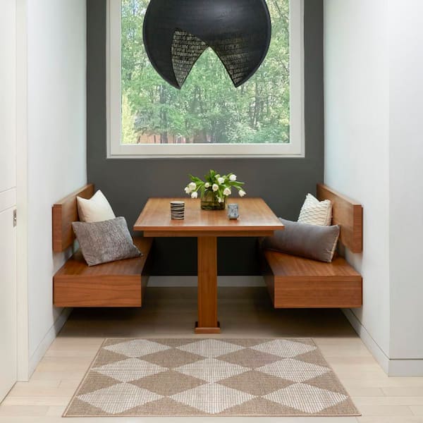 Washable Modern Jute Natural Ivory 2 ft. x 3 ft. Geometric Contemporary Area Rug