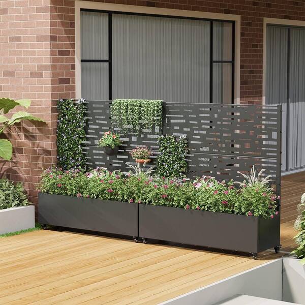 Lirago 47 in. H x 47 in. W Rectanglar Black Outdoor Metal Privacy