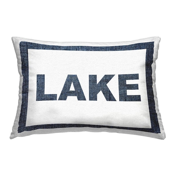 Blue Lake Phrase Blue Rectangular Outdoor Throw Pillow