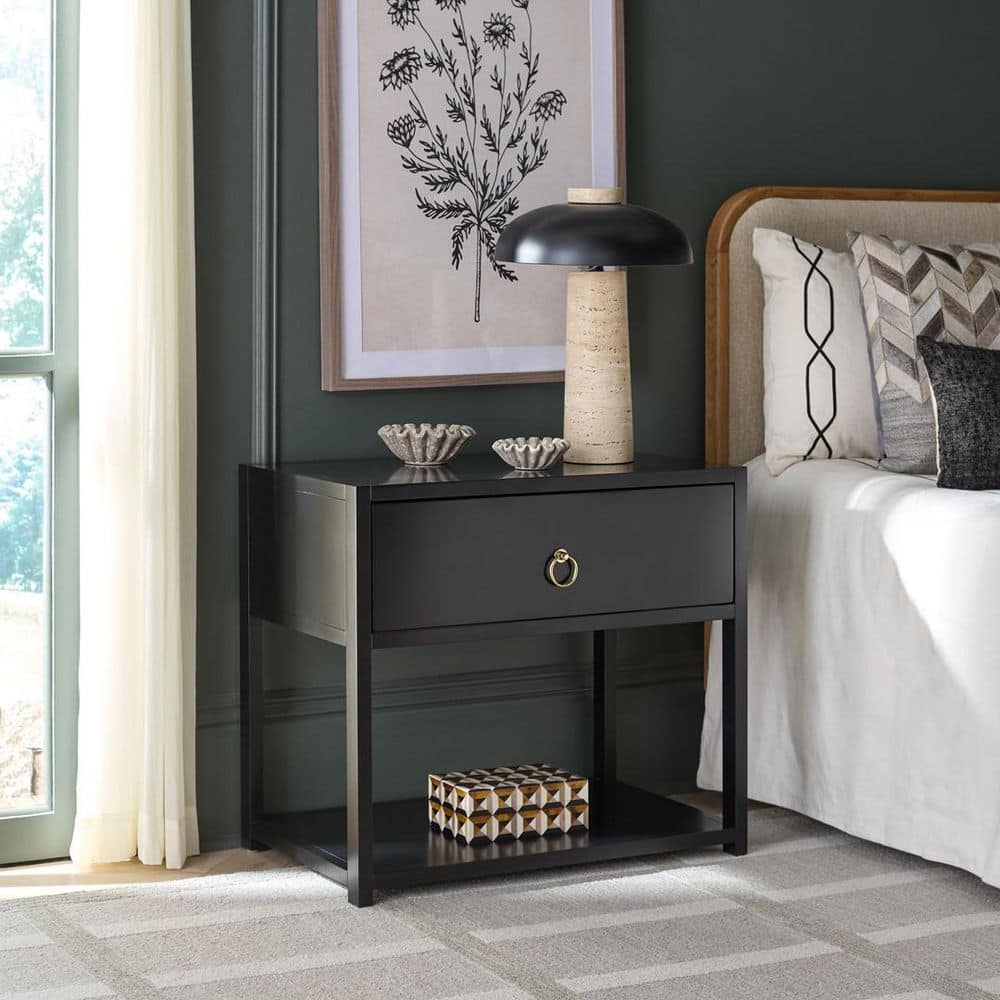 Lrge Black 1 Drawer Nightstand