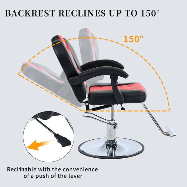 Red Luxury Recliner Barber Chair With Heavy Duty Pump, Beauty