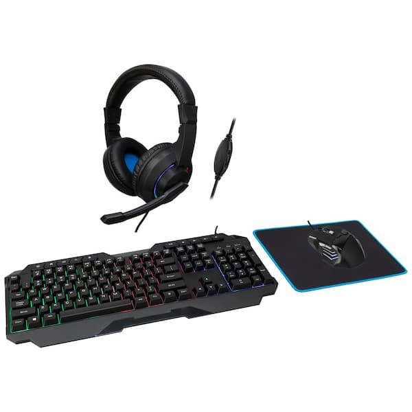 4-in-1 Gaming Bundle, Gaming Keyboard, Gaming Mouse, Gaming Headset, and Desk Pad Included, Black,