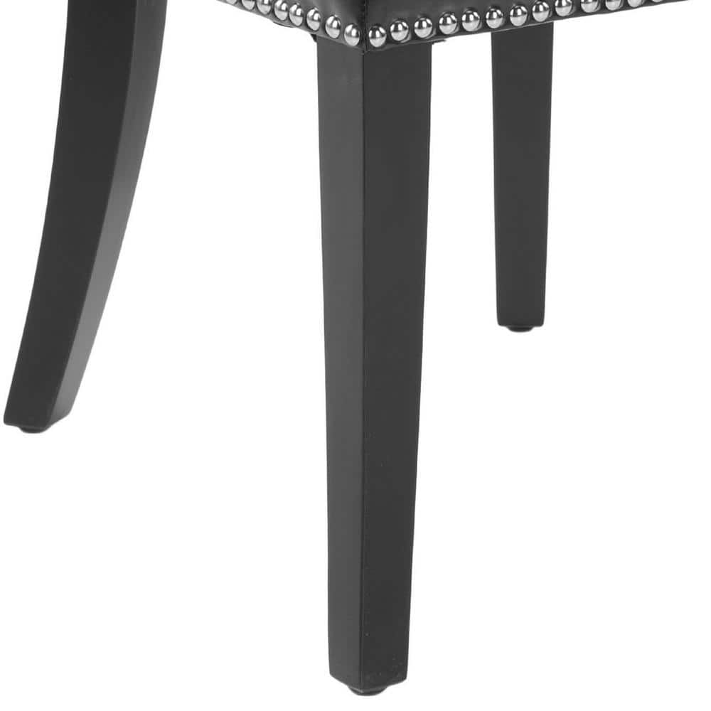Transitional Black Leather Upholstered Side Chair with Wood Legs