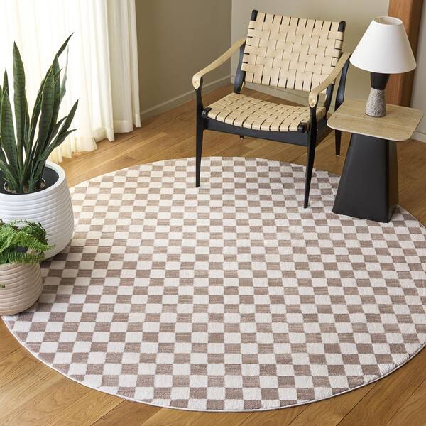 Lunara 7 ft. x 7 ft. Light Beige/Ivory Check Round Rug
