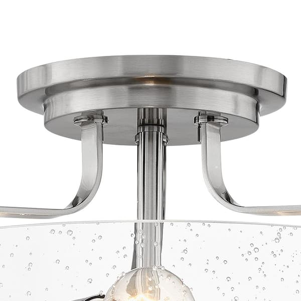 HINKLEY - Hinkley Harper Large Semi-Flush Ceiling Light, Brushed Nickel + Clear Seedy Glass
