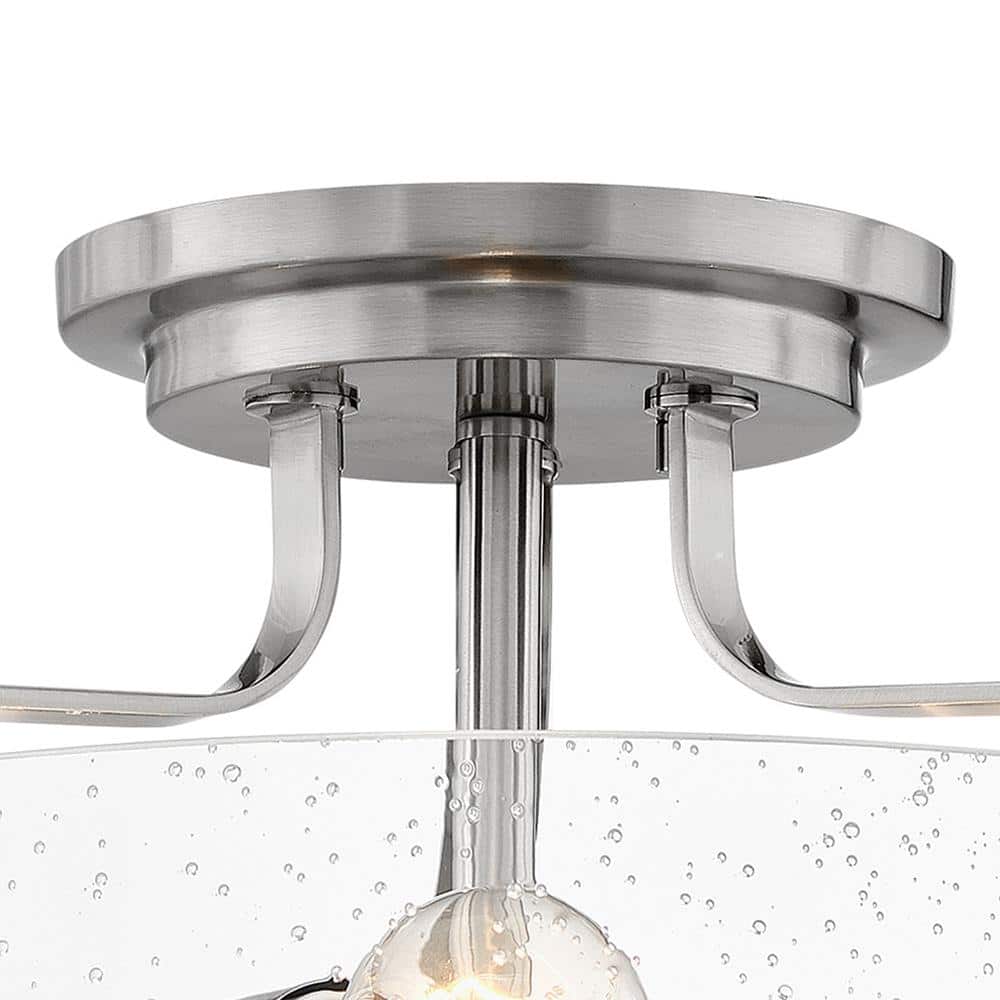 Harper Brushed Nickel Clear Seedy Glass 3-Light Semi-Flush Mount