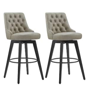 Haynes 30 in. Stone Gray High Back Metal Bar Stool with Faux Leather Seat (Set of 2)