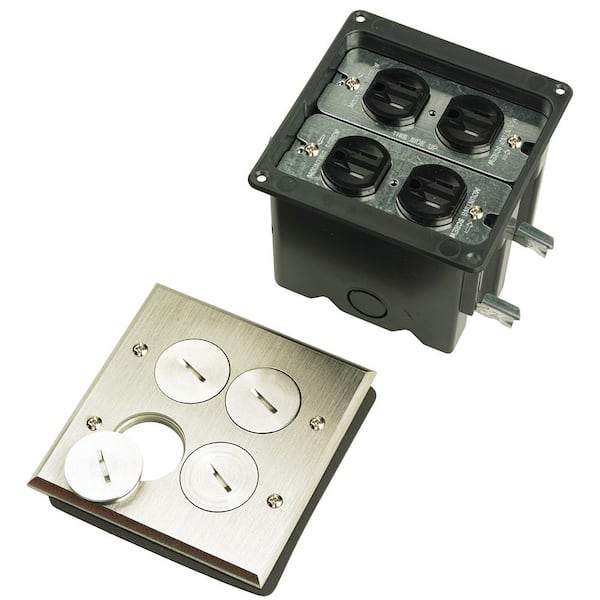 Pass & Seymour Slater Nickel 2-Gang Floor Box with Tamper-Resistant Outlets for Wood Sub-Floors