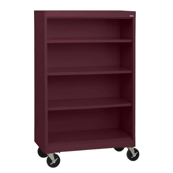 Sandusky 58 in. Burgundy Metal 4-shelf Cart Bookcase with Adjustable Shelves