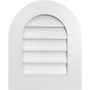 18 in. x 22 in. Round Top Surface Mount PVC Gable Vent: Decorative with Standard Frame