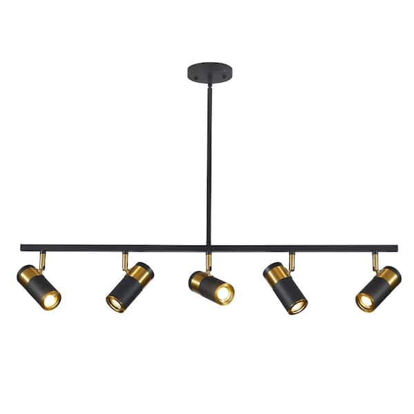 5-Light Integrated LED Track Lighting Kit, Adjustable Gold and Black Industrial Ceiling Spot Lights for Kitchen