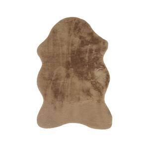 Luxe Taupe 2 ft. x 3 ft. Faux Rabbit Fur Sheepskin 25 mm Pile, 900 GSM Rug