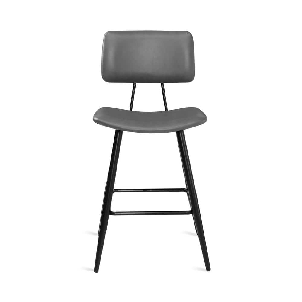 Gray Faux Leather Counter Height Bar Stools with Metal Frame, Set of 2