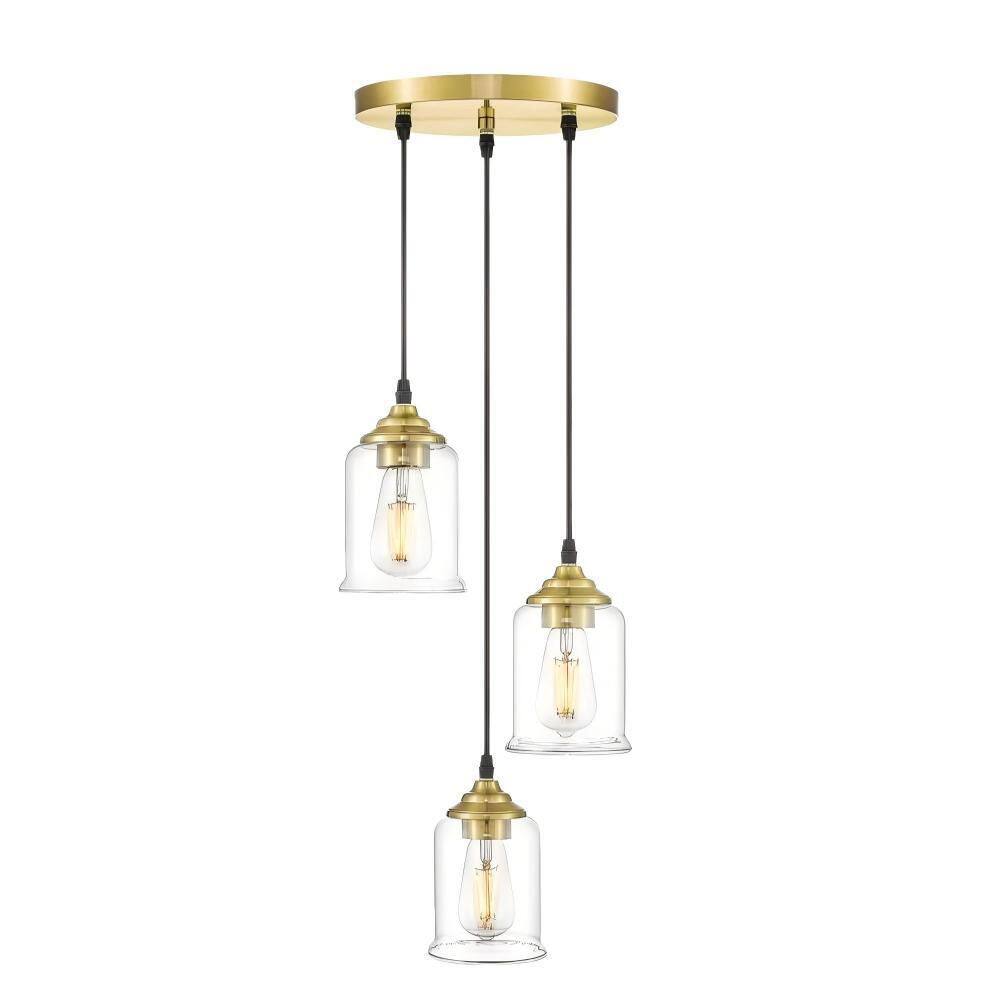 60-Watt 3 Light Gold Pendant Light with Clear Glass Shade, No Bulbs Included price history on PriceWatchPro