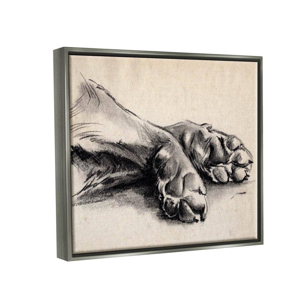 Gray and Tan Dog Paw Print on Canvas with Floating Frame, 21 x 17