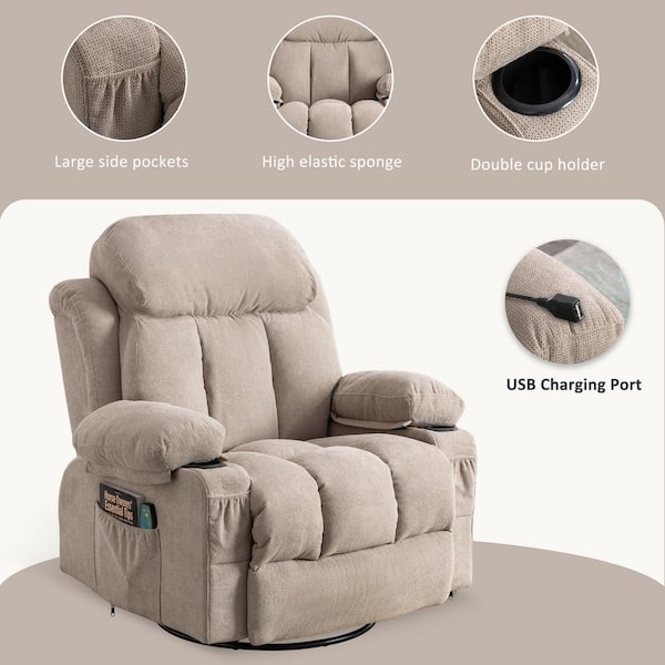 Z-joyee Dark Beige Velvet Recliners Massage Heated Reclining with
