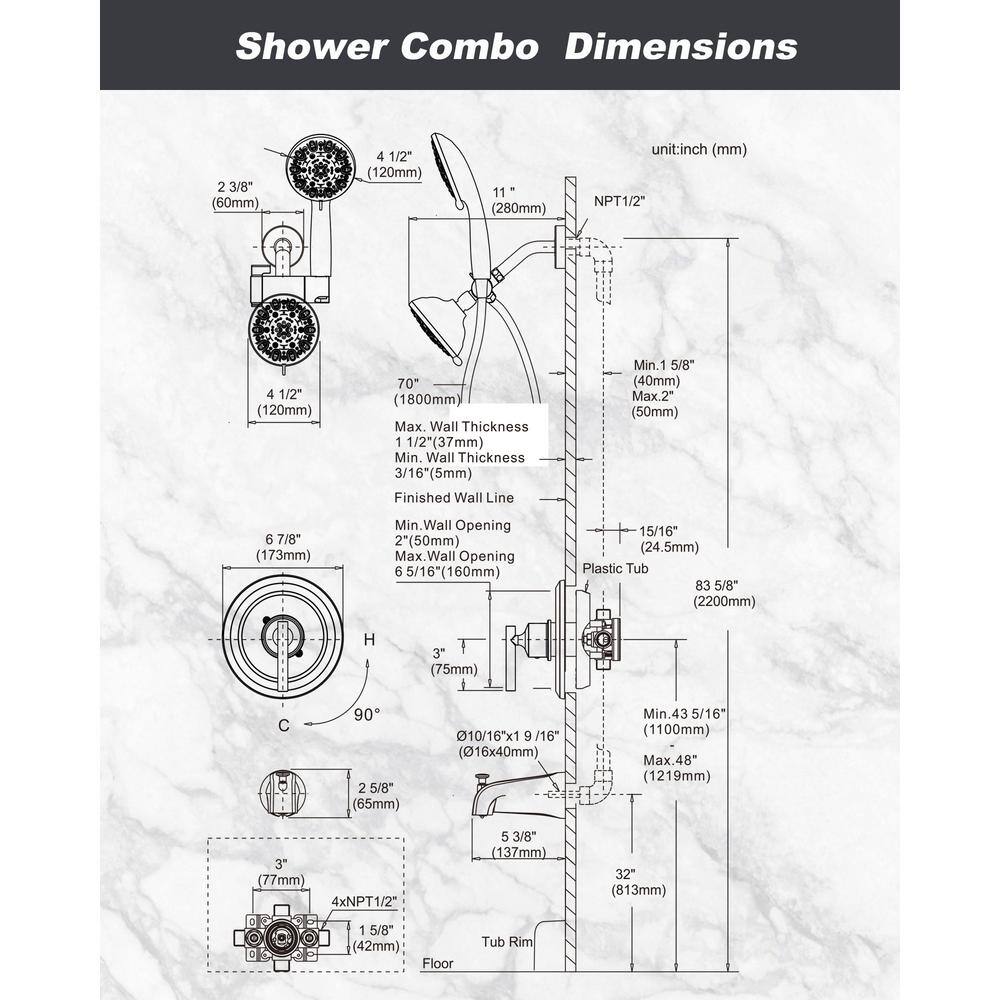 Matte Black 7-Spray Wall Mounted Shower Faucet System