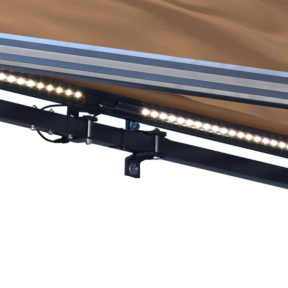 20' x 10' Sand Motorized Patio Awning with LED Lights