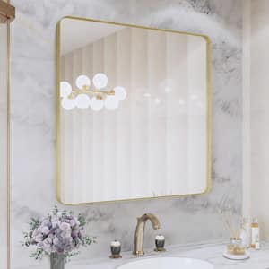 30 in. W x 30 in. H Square Framed Wall Mounted Bathroom Vanity Mirror in Brushed Gold