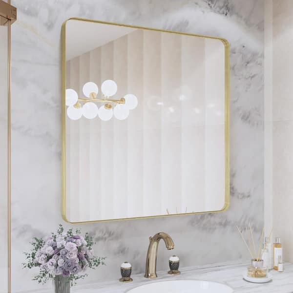 Klajowp 30 in. W x 30 in. H Square Framed Wall Mounted Bathroom Vanity Mirror in Brushed Gold