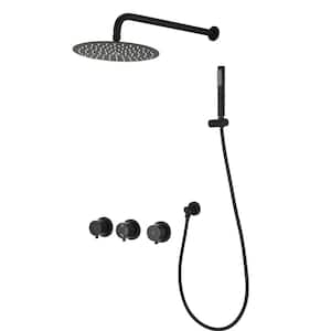 Double Handle 1-Spray 10in. Round Shower Faucet 2 GPM with High Pressure in. Matte Black(Valve Included)