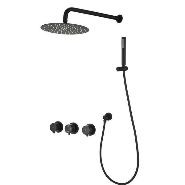 Unbranded Double Handle 1-Spray 10in. Round Shower Faucet 2 GPM with High Pressure in. Matte Black(Valve Included)