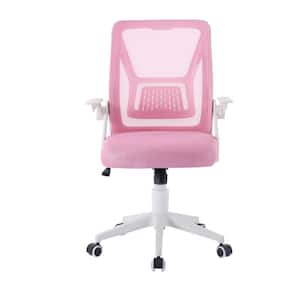 Office Chair for Computer Task Work Fabric Swivel Ergonomic Task Chair in Pink Mesh Lumbar Support with Adjustable Arms