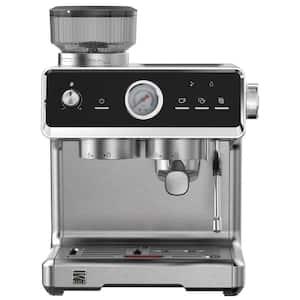 Elite Auto-Tamp Espresso Machine With Grinder and Frother Semi-Automatic 15 Bar Italian Pump 2-Cup Silver/Stainless