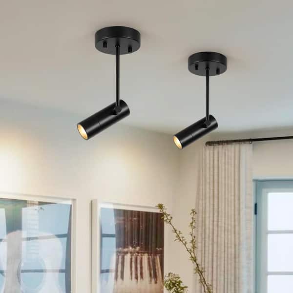 1-Light Matte Black Integrated LED Rotatable Spotlight Ceiling Light Flexible Track Cylinder Head