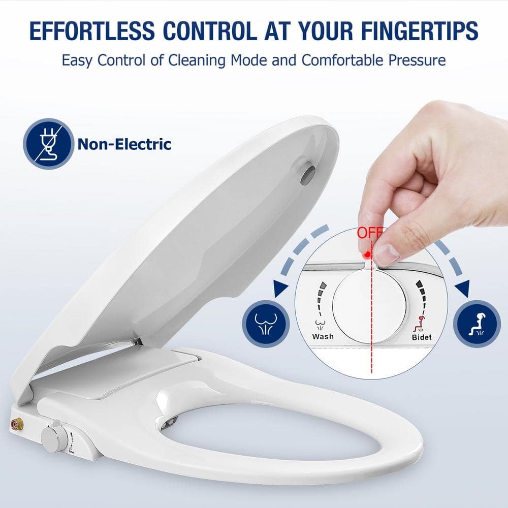 White Non-Electric Bidet Toilet Seat with Dual Nozzles