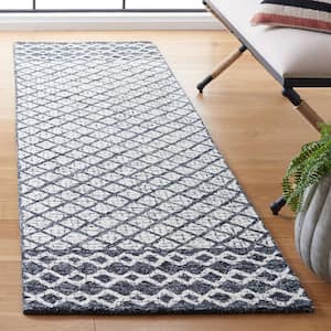 Abstract Ivory/Nav 2 ft. x 8 ft.y Geometric Distressed Runner Rug