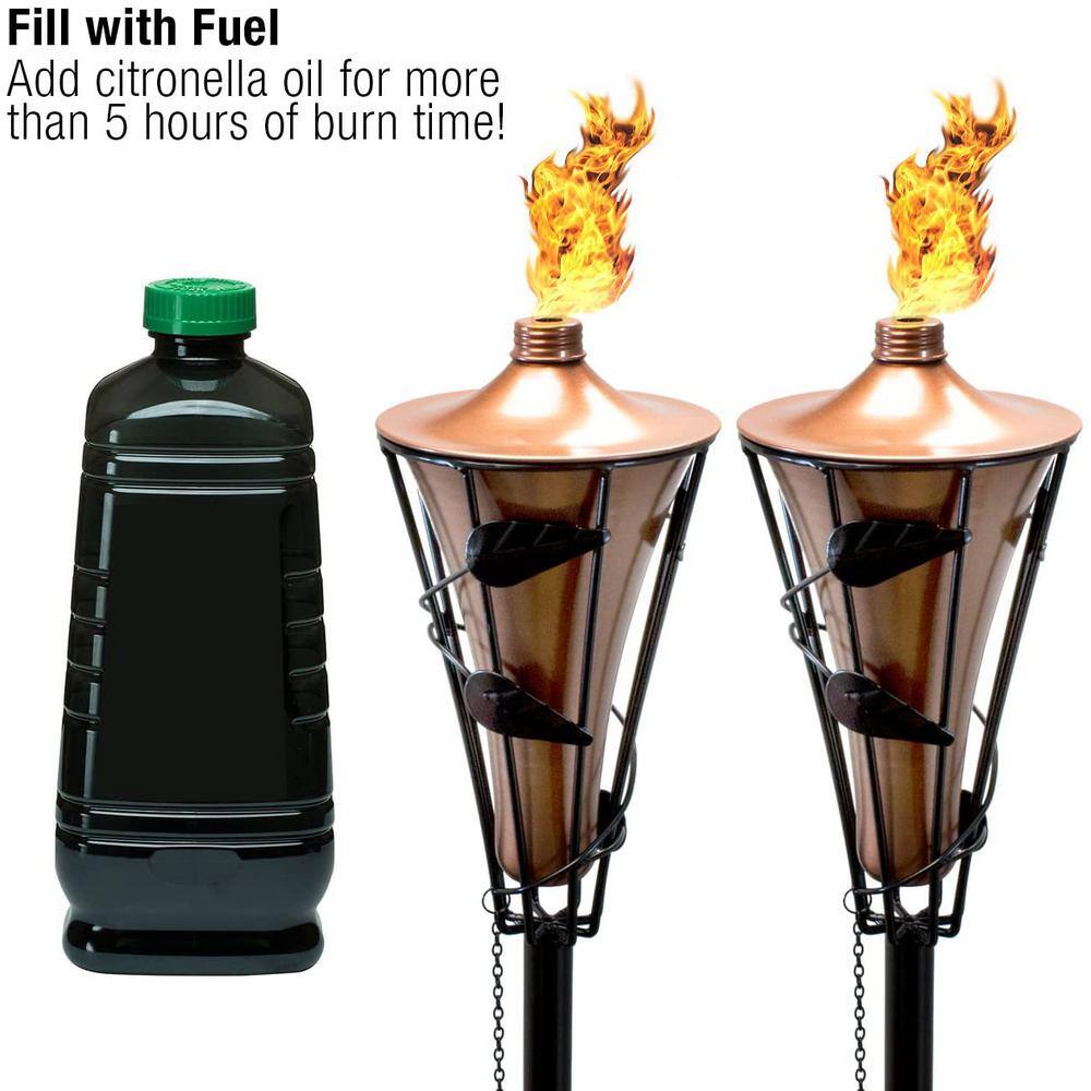 Copper and Black Metal Outdoor Patio Torches with Fiberglass Wick, 4 Pack