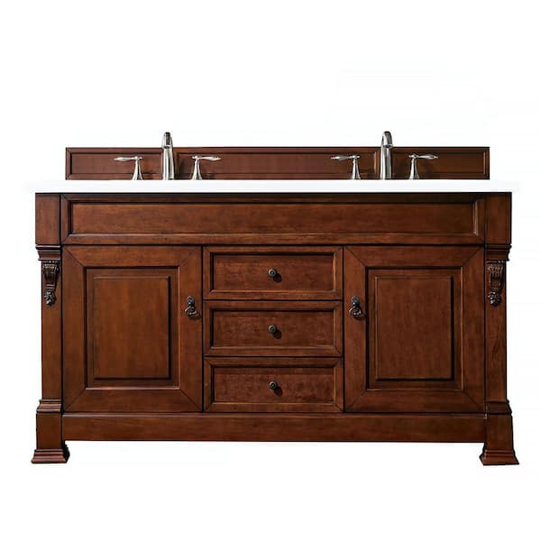 James Martin Vanities Brookfield 60 in. W x 23.5 in. D x 34.3 in. H Double Bath Vanity in Warm Cherry with Quartz Top in Classic White