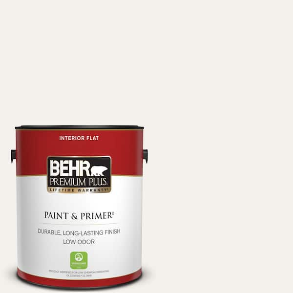 BEHR PREMIUM PLUS 1 gal. #W-B-600 Luster White Flat Low Odor Interior Paint & Primer