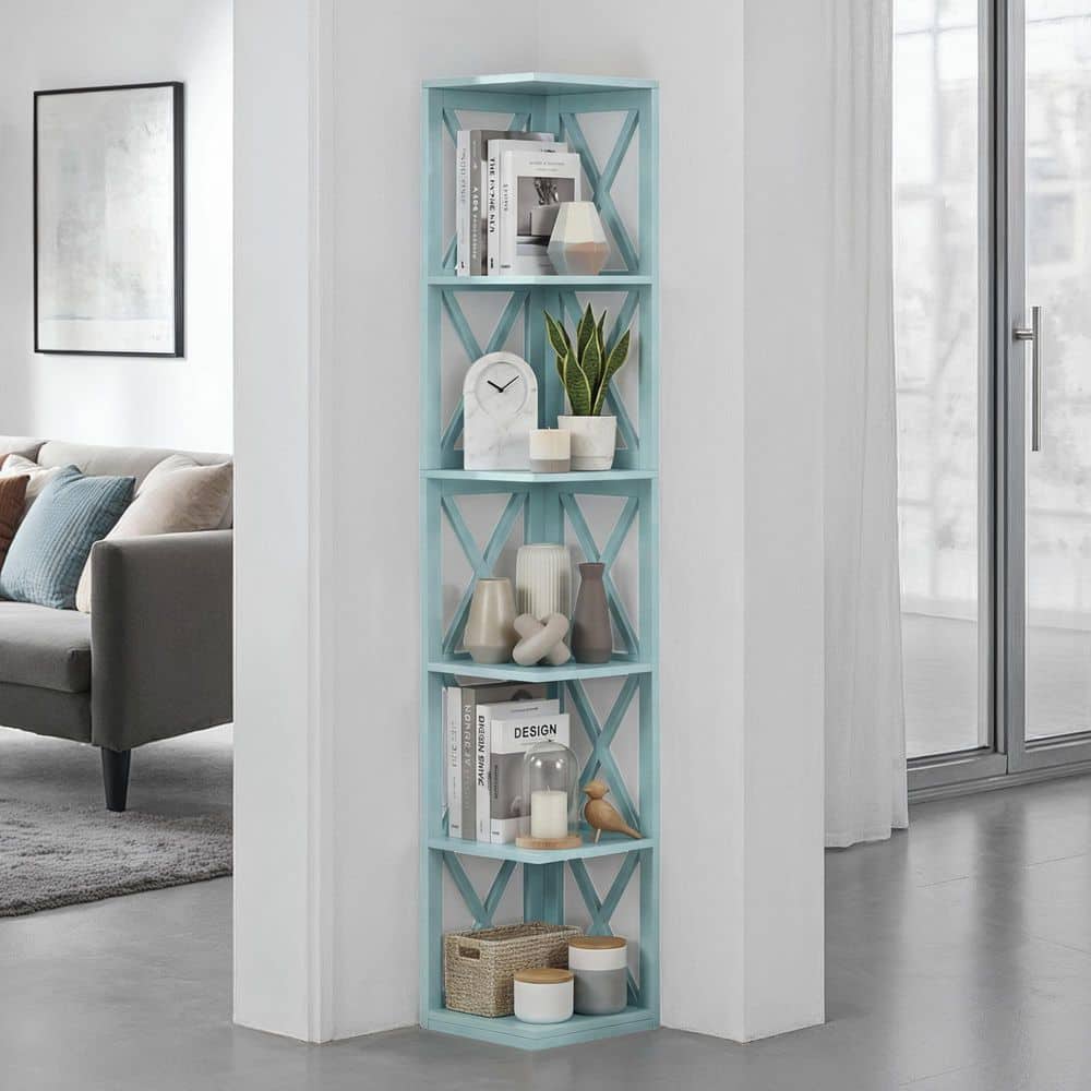 Convenience Concepts Oxford 65.5 in. H Sea Foam Blue MDF 5-Shelf