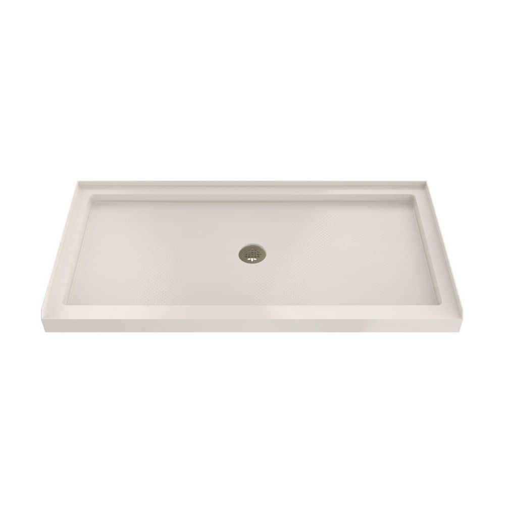 Slimline 60 in. L x 36 in. W Alcove Rectangular Biscuit Shower Pan Base with 2 in. Round Center Drain in Brushed Brass price history on PriceWatchPro