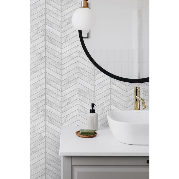 30.75 sq. ft. Luxe Haven Calcutta and Argos Grey Marbled Chevron Vinyl Peel and Stick Wallpaper Roll
