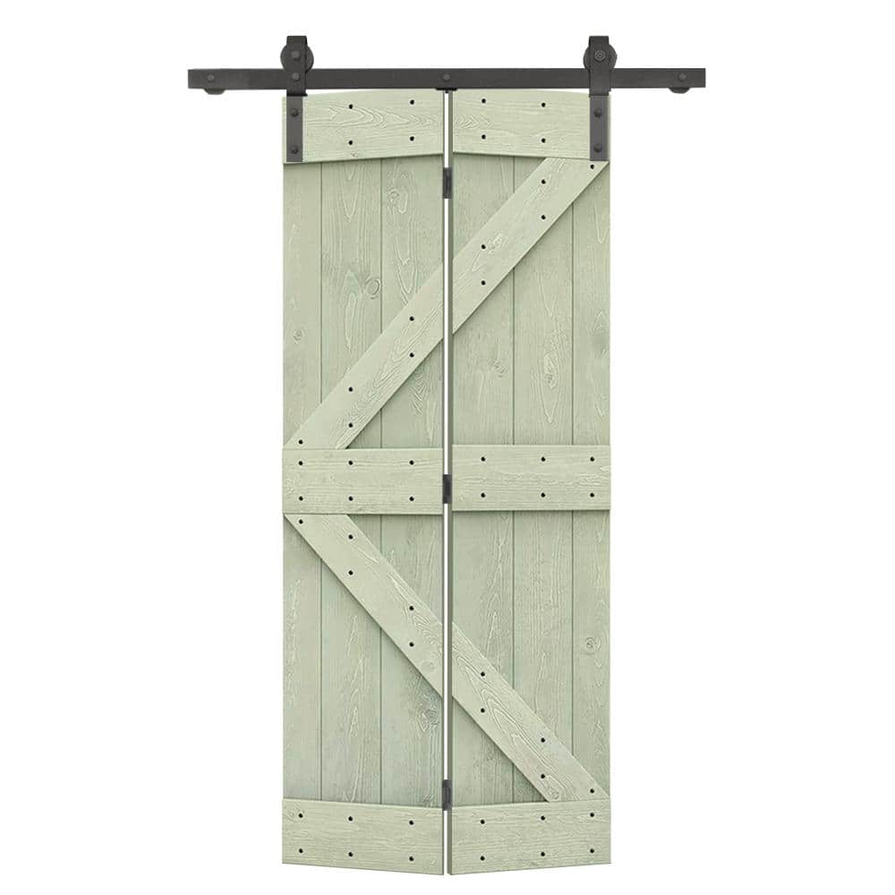 34 in. x 80 in. K Series Solid Core Sage Green Stained DIY Wood Bi-fold Door with Sliding Hardware Kit price history on PriceWatchPro
