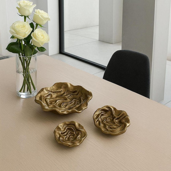 Gold (Set of 3) Decorative Handmade Aluminum Flower Bowl