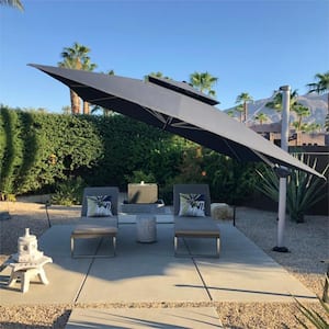 12 ft. Square Double-top Aluminum Umbrella Cantilever Polyester Patio Umbrella in Gray with Beige Cover