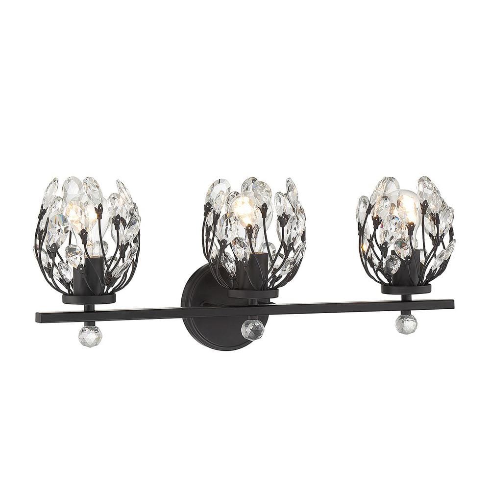 Moreno Matte Black 3-Light Vanity with Clear Crystal Buds