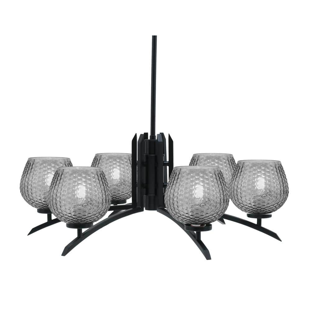 Siena 6-Light Matte Black Chandelier, Round Chandelier with Smoke Glass Sha