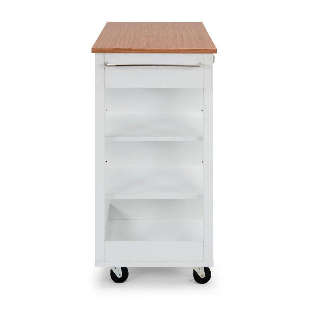 Off-White and Birch Wood Kitchen Cart with Storage