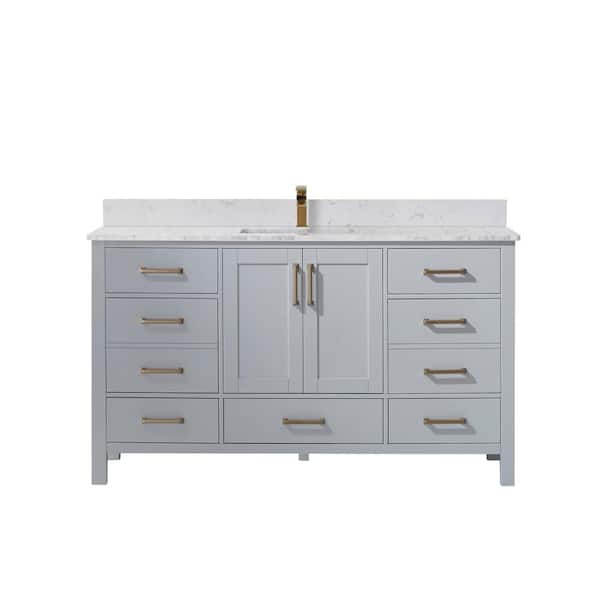 Roswell Shannon 60 In Bath Vanity Paris Grey With Composite Top White Basin 885060 Pg Ws Nm - 60 Inch Bathroom Vanity Top With Single Sink