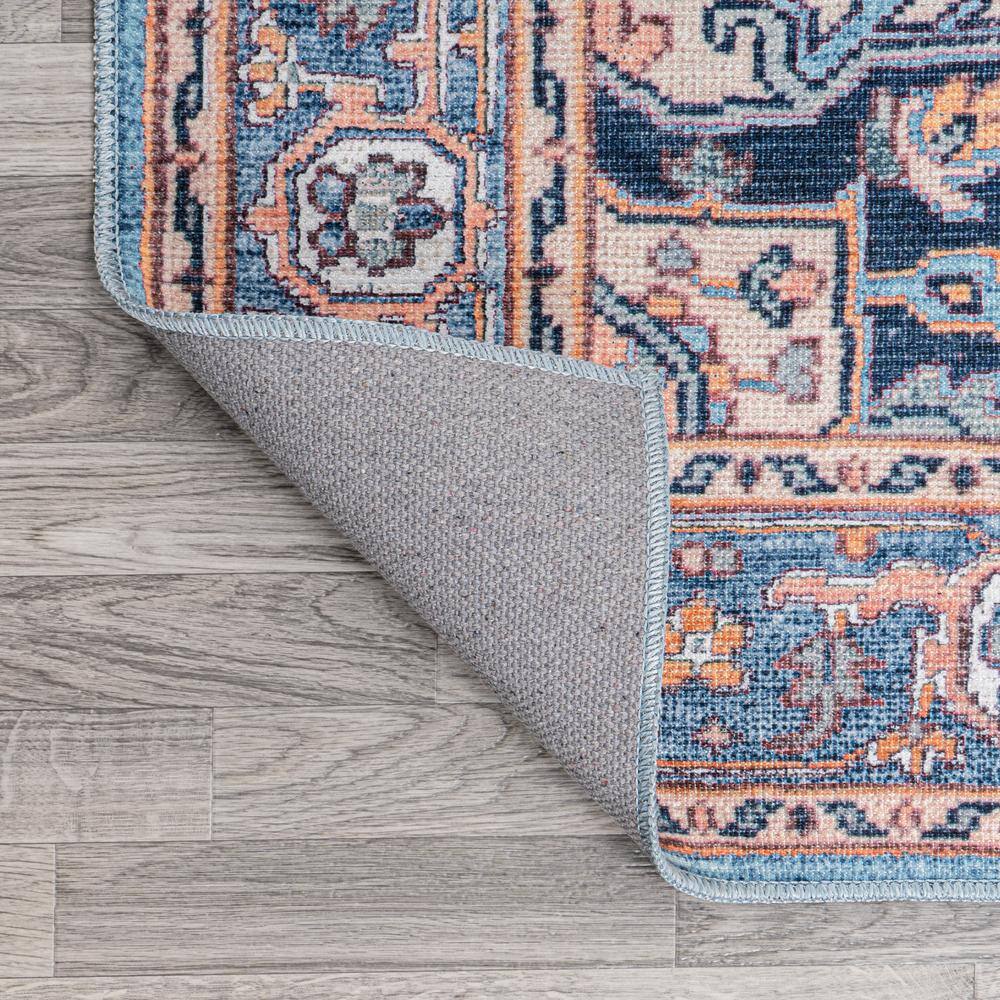 Cirali Blue and Beige Medallion Washable Area Rug